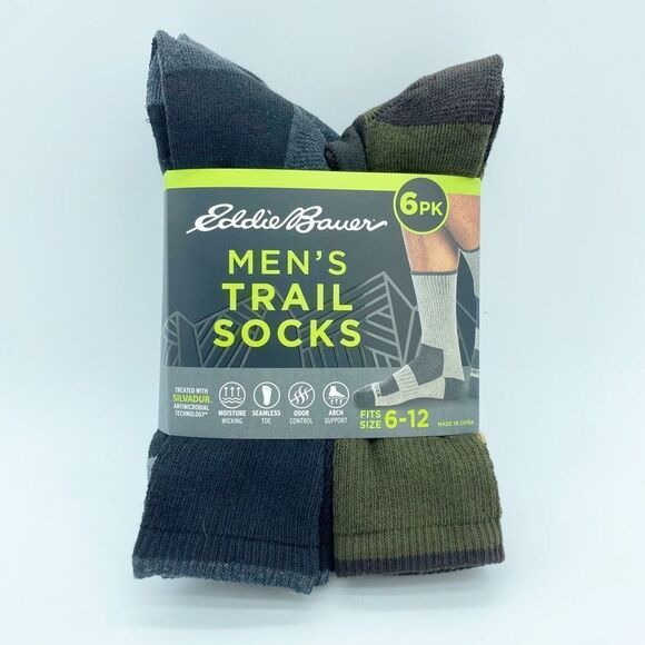 Eddie Bauer Other - Eddie Bauer Men’s 6 PK Trail Socks 6-12 Black and Green
